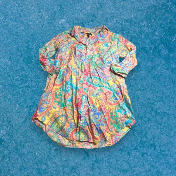 Lauren Ralph Lauren Multicolor Paisley Oversized Cotton Button Down Shirt Size M - Picture 1 of 6